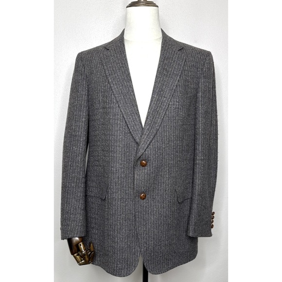 Austin Reed Sport Coat Blazer Men 44 Wool Tweed 2 Button Gray Vintage